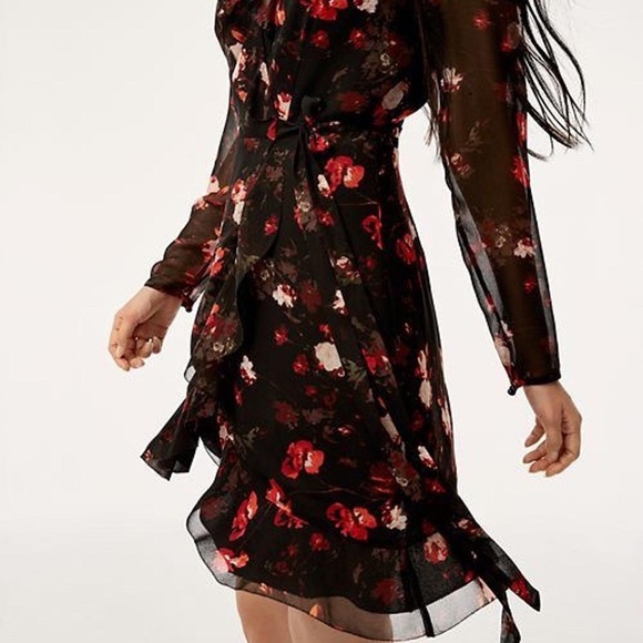 Aritzia Wilfred Louise Floral Wrap black and red dress - Picture 3 of 13
